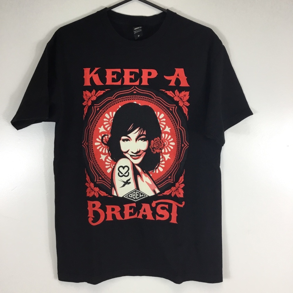 OBEY Keep A Breast T Shirt Mens Medium